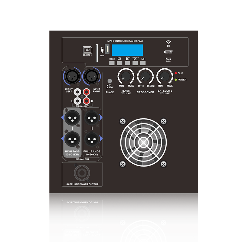 PL28SUB-5-1.1: Täyden alueen tai ylipäästöjen lähtötilat 1.1-kanavainen Power Out Line Array -kaiuttimen toiminnallinen moduuli