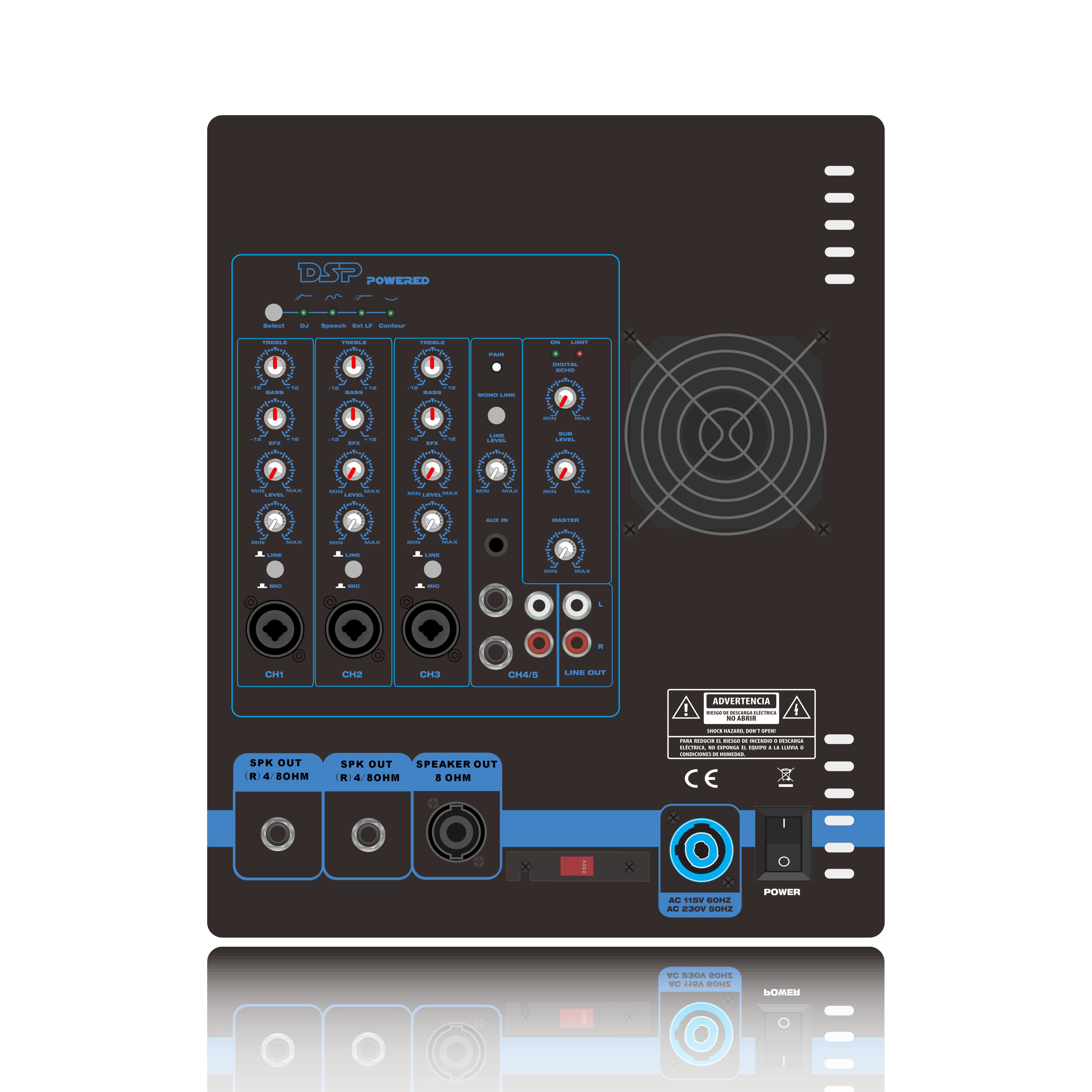 PL82DSP Line Array -kaiutinjärjestelmän tehovahvistin 2.1-2.2