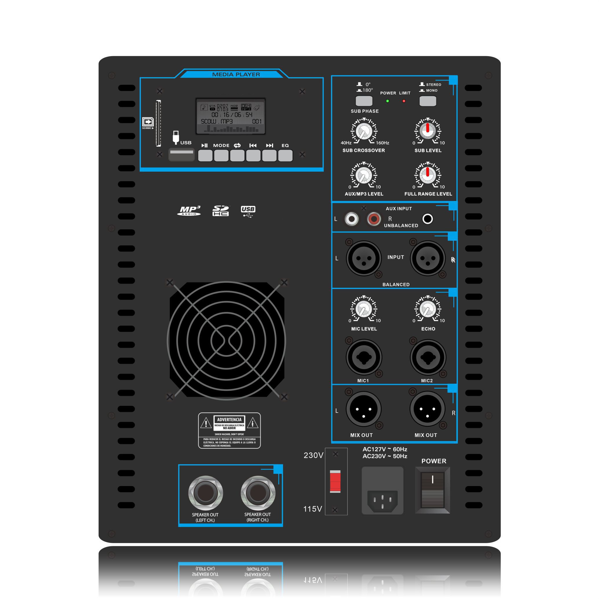 SUB15 Line Array -kaiutinjärjestelmän tehovahvistin 2.1-2.2